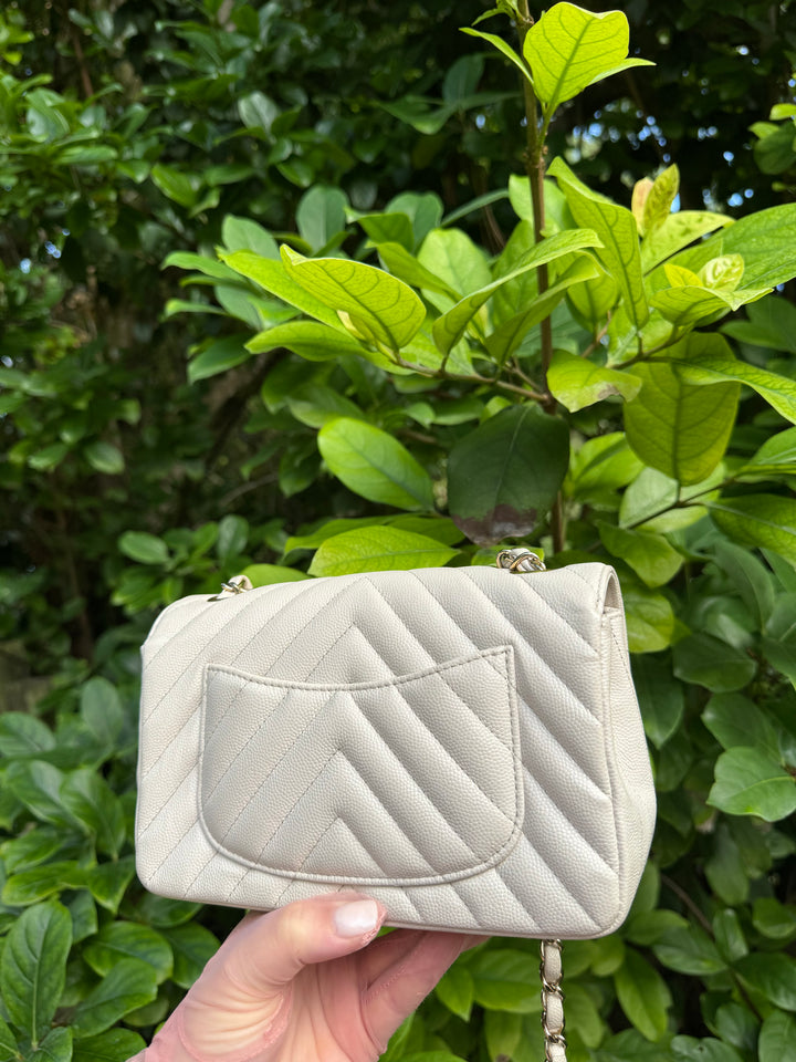 Chanel Cream Chevron Caviar Mini Flap Bag