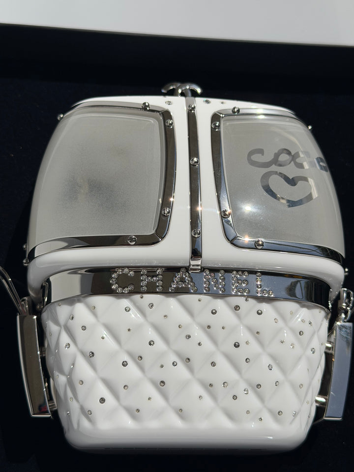 Chanel Ski Gondola Swarovski Minaudière White Silver Hardware 2019