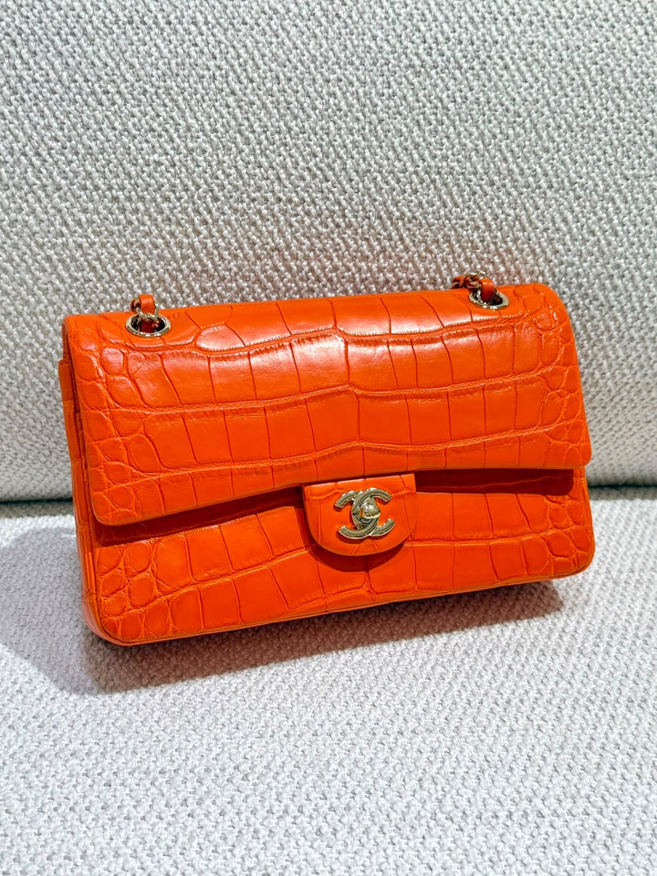 Chanel Medium Classic Flap Bag Matte Alligator Orange Light Gold Hardware 2013