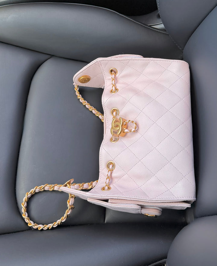 Chanel Mini 25 Hobo Bag Caviar Leather Mauve Pink Antique Gold Hardware 2026