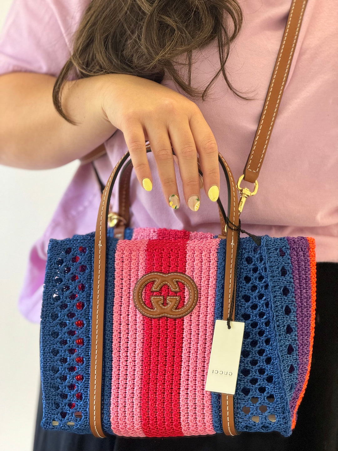 Gucci Interlocking Multicolor Raffia Tote Bag