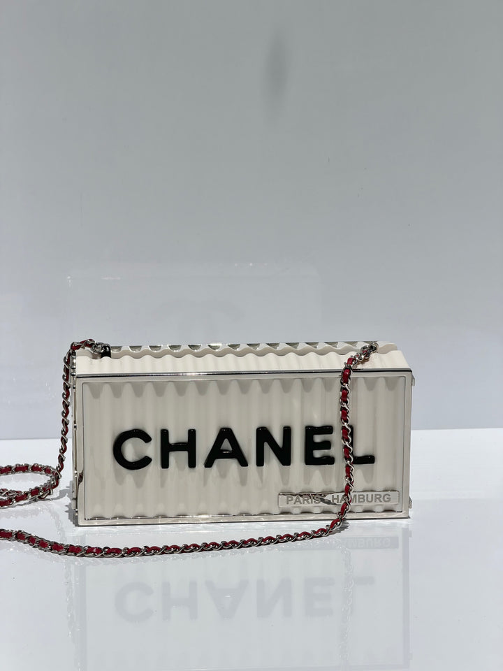 Chanel Shipping Container Bag Lucite White Silver Hardware 2018