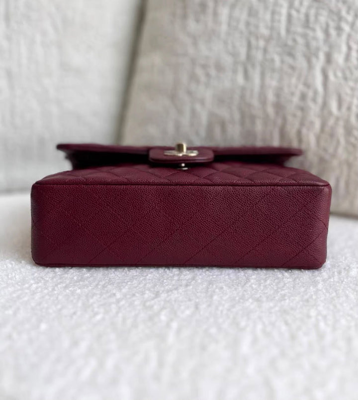 Chanel Small Classic Double Flap Caviar Burgundy Light Gold Hardware 2023