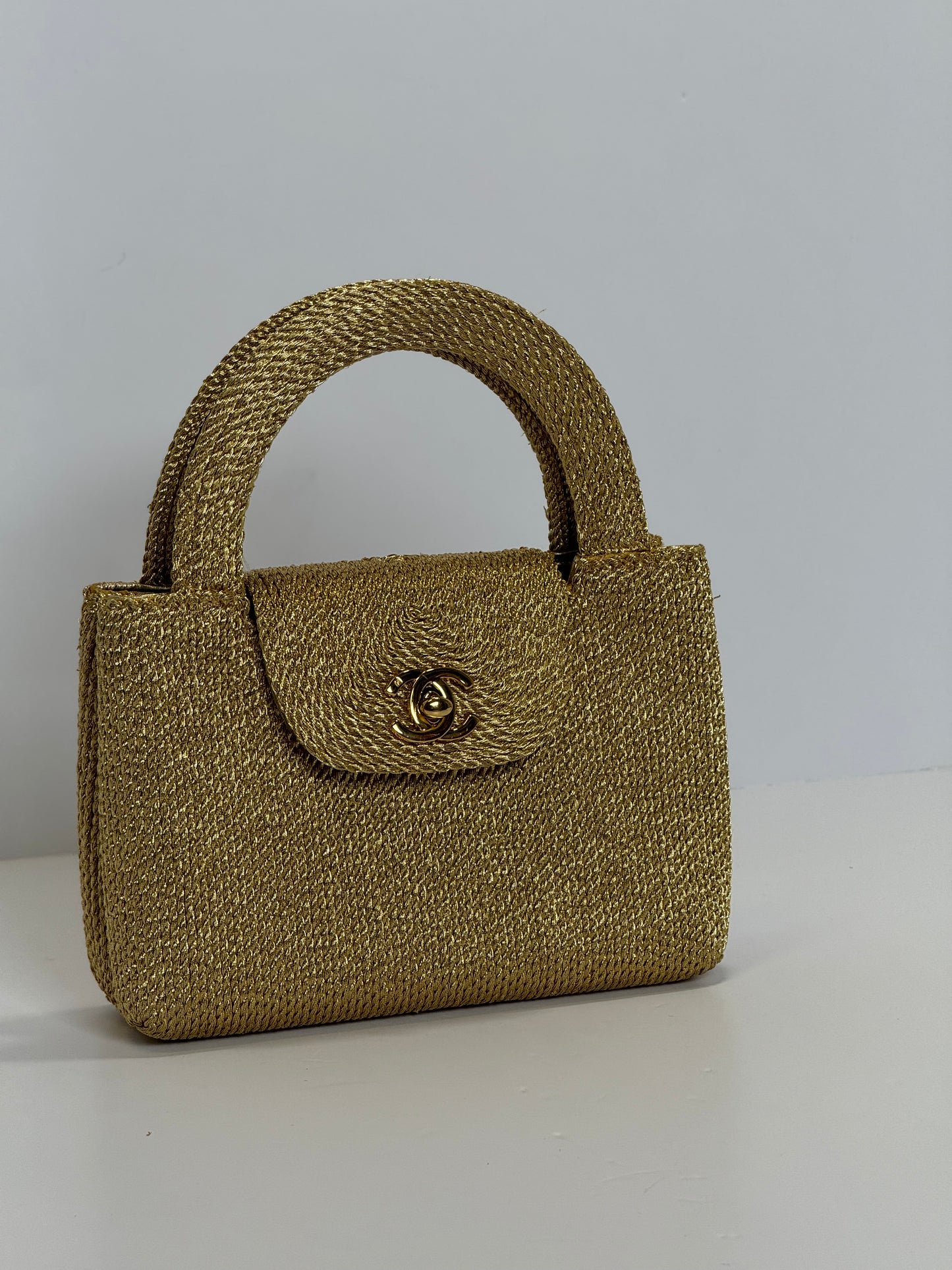 Chanel RARE 1998 Gold Silk Woven Mini Kelly