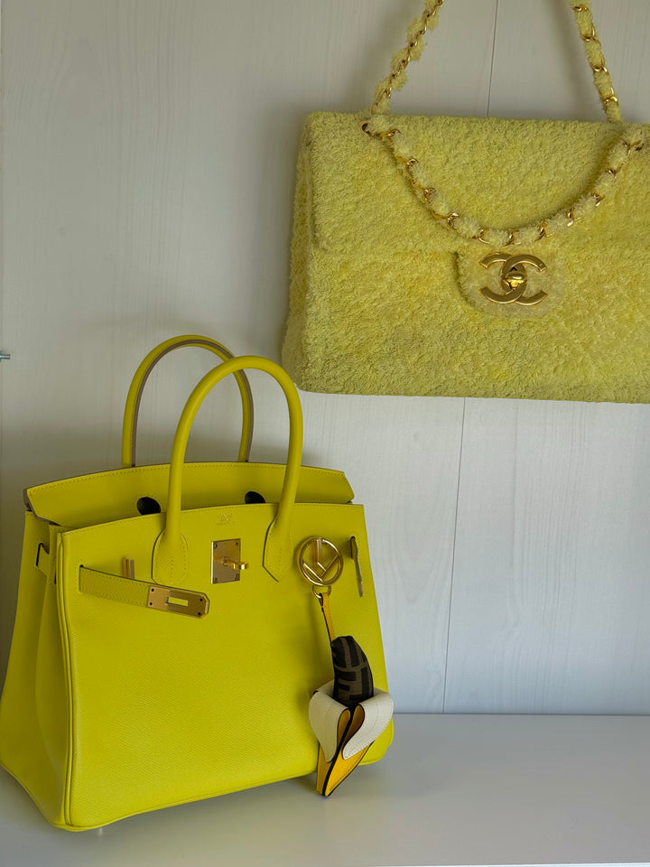 Chanel Yellow Terry Cloth Vintage Maxi Flap Bag