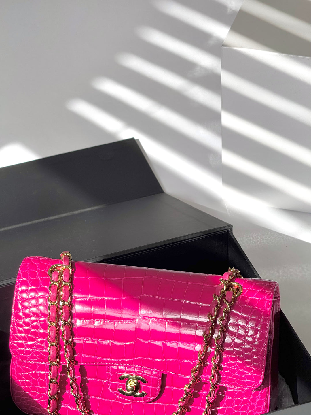 Chanel Fuchsia Alligator Medium Classic Flap Bag