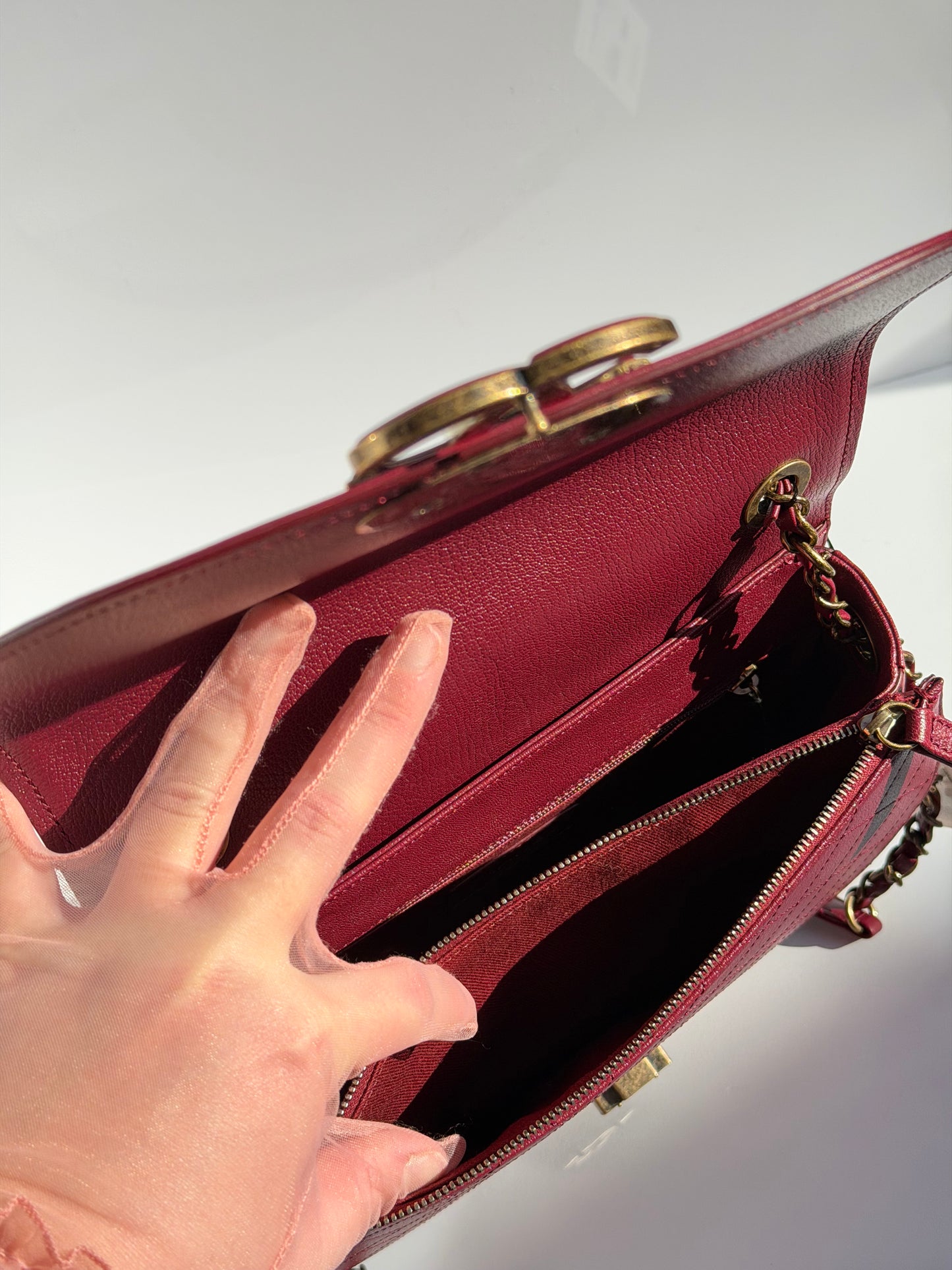 Chanel 17B Small Burgundy Coco Curve Messenger Flap Bag