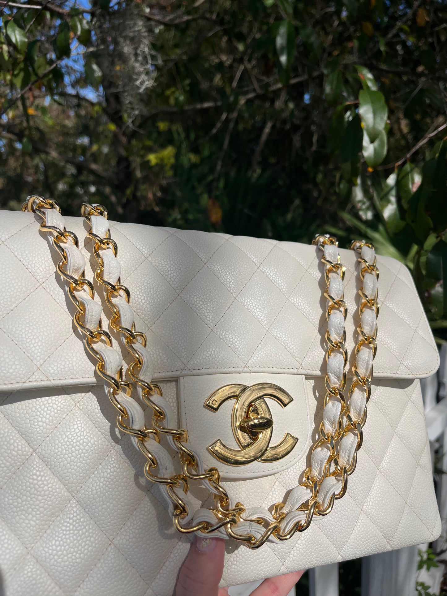 Chanel 1994 Vintage White Caviar Flap Bag 24K GHW