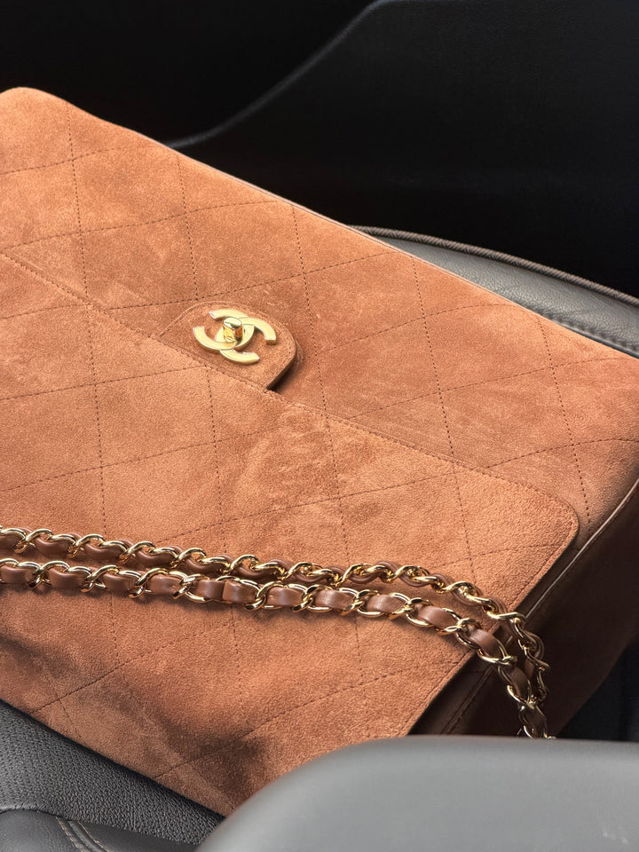 Chanel Maxi Flap Souplissimo Suede Calfskin Camel Gold Hardware 2026