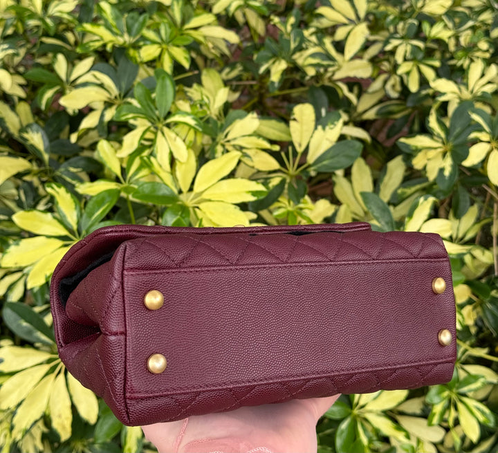 Chanel Small Burgundy Caviar Coco + Lizard Top Handle