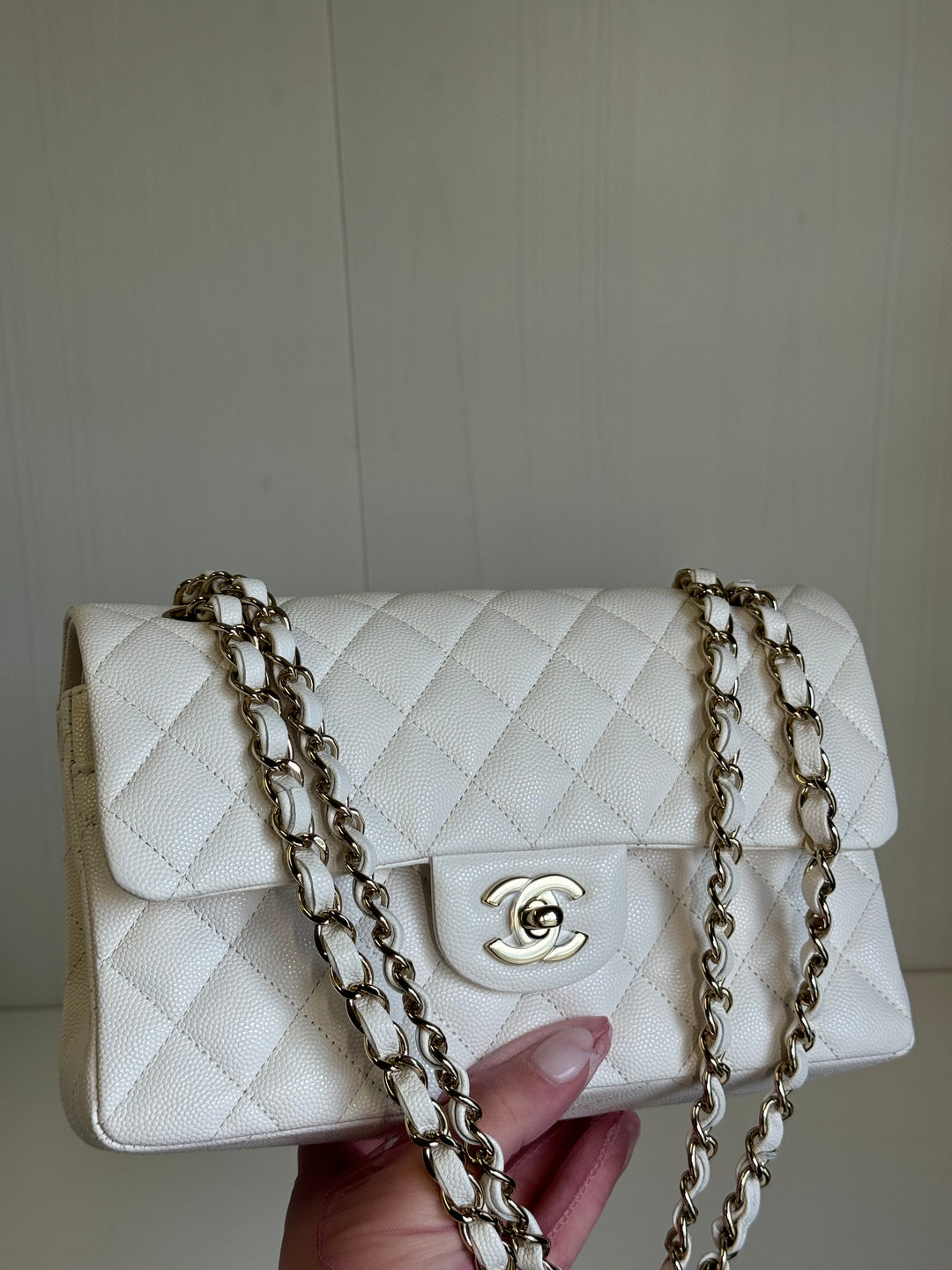 Chanel White Small Caviar Classic Flap Bag