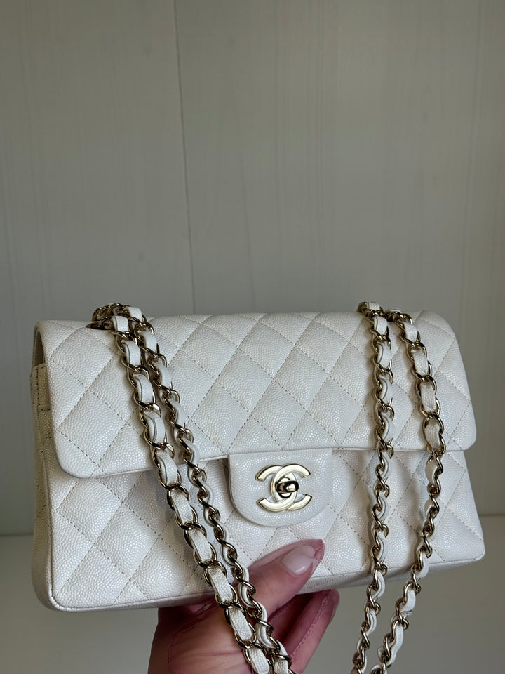 Chanel White Small Caviar Classic Flap Bag