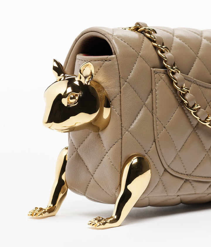 Chanel Mini Flap Bag Dark Khaki Lambskin & Shearling Lambskin Gold Hardware Métiers d’Art 2026