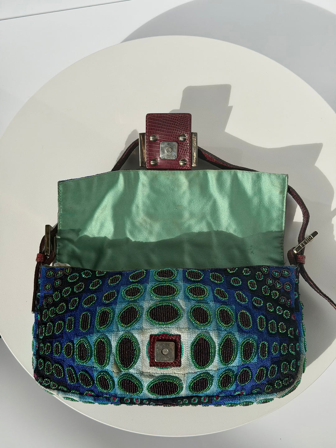 Fendi Victor Vasarely Beaded Baguette Python Trim Silver Hardware 2001