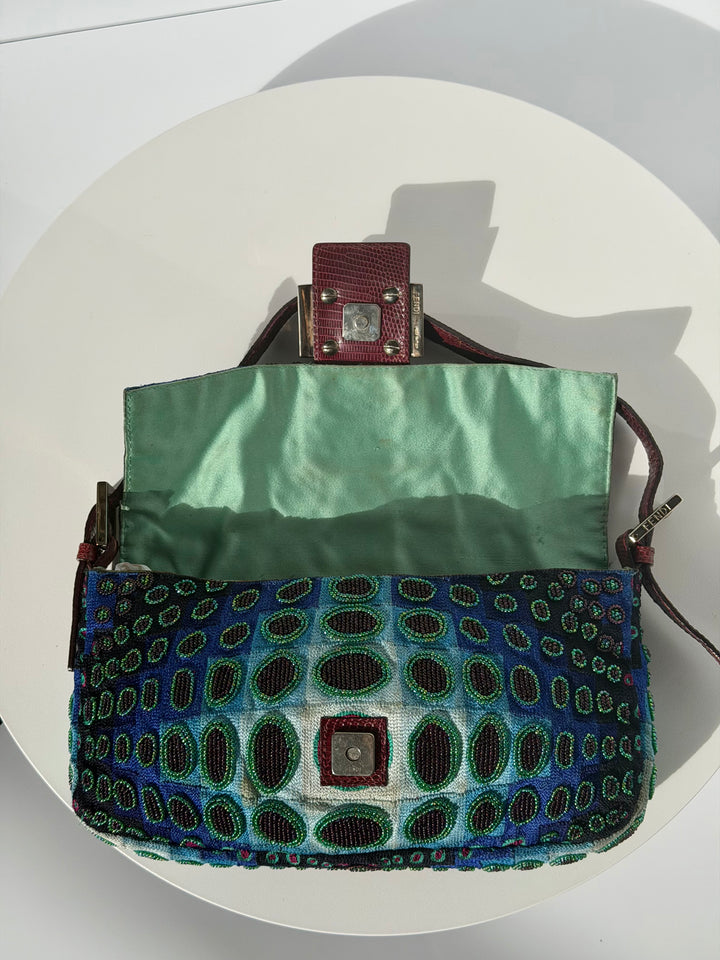 Fendi Victor Vasarely Beaded Baguette Python Trim Silver Hardware 2001