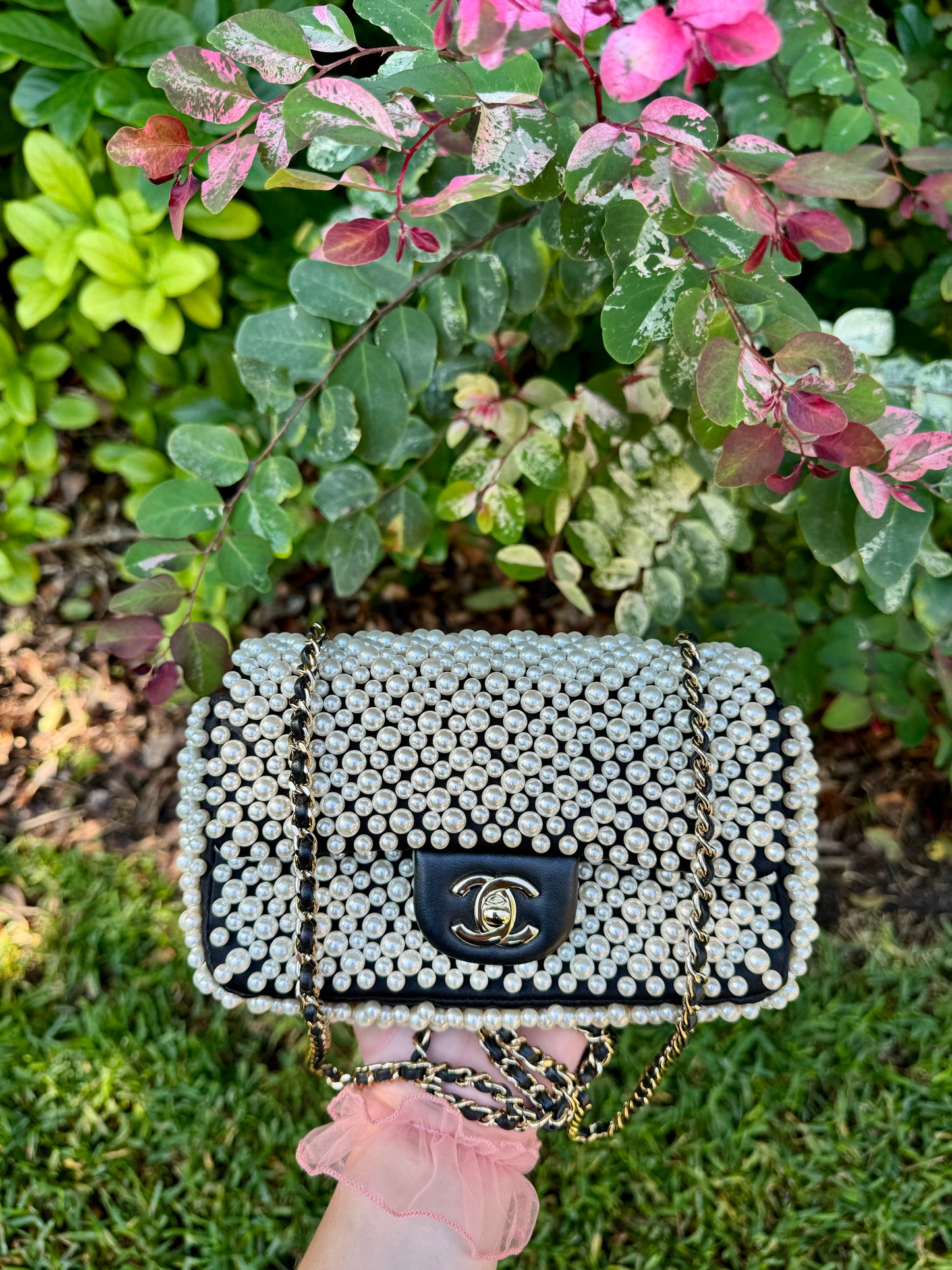 Chanel 19S Pearl Embellished Mini Rectangular Flap Bag