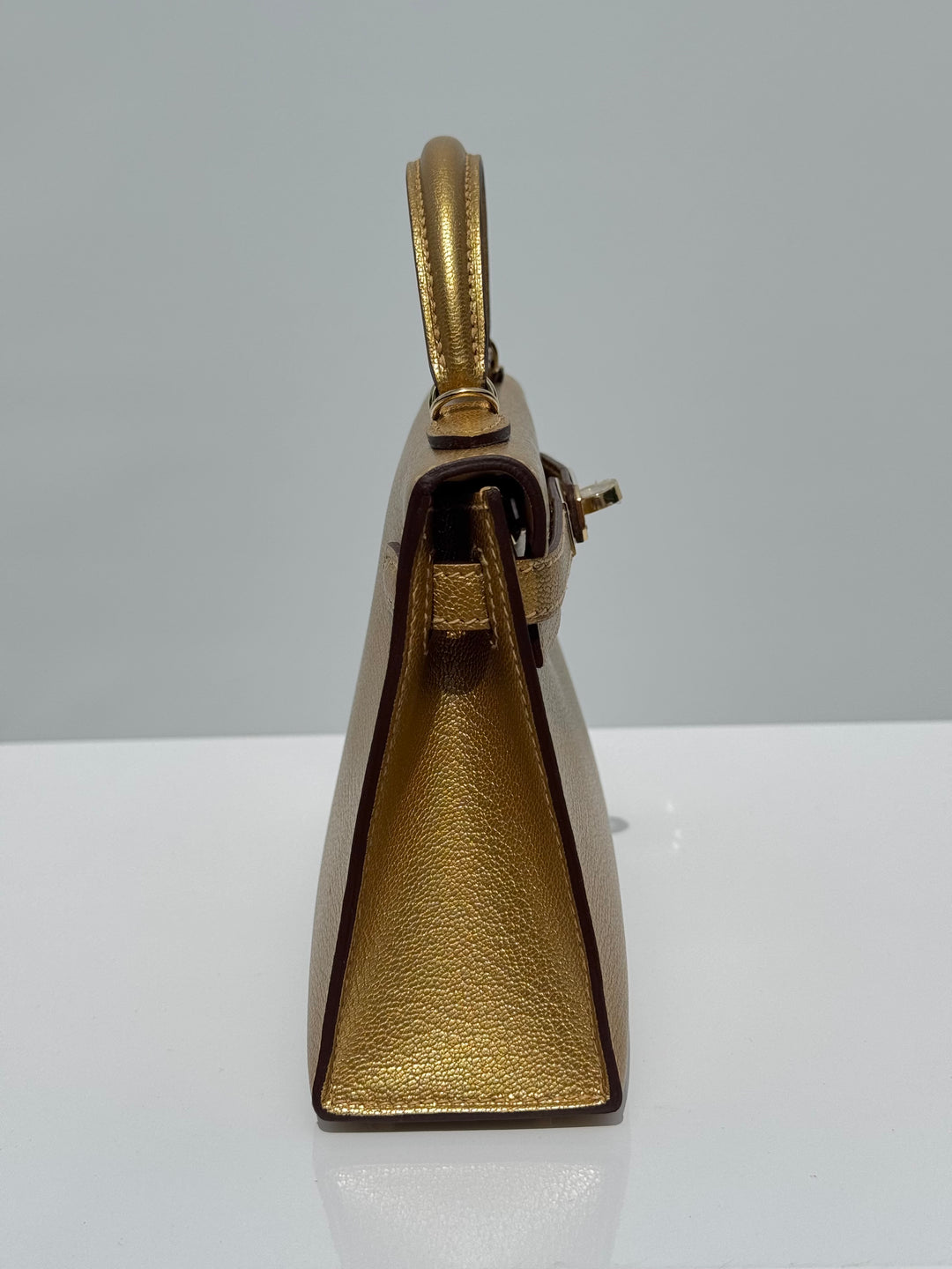 Hermes Mini Sellier Gold Metallic Chevre Dore Kelly 20