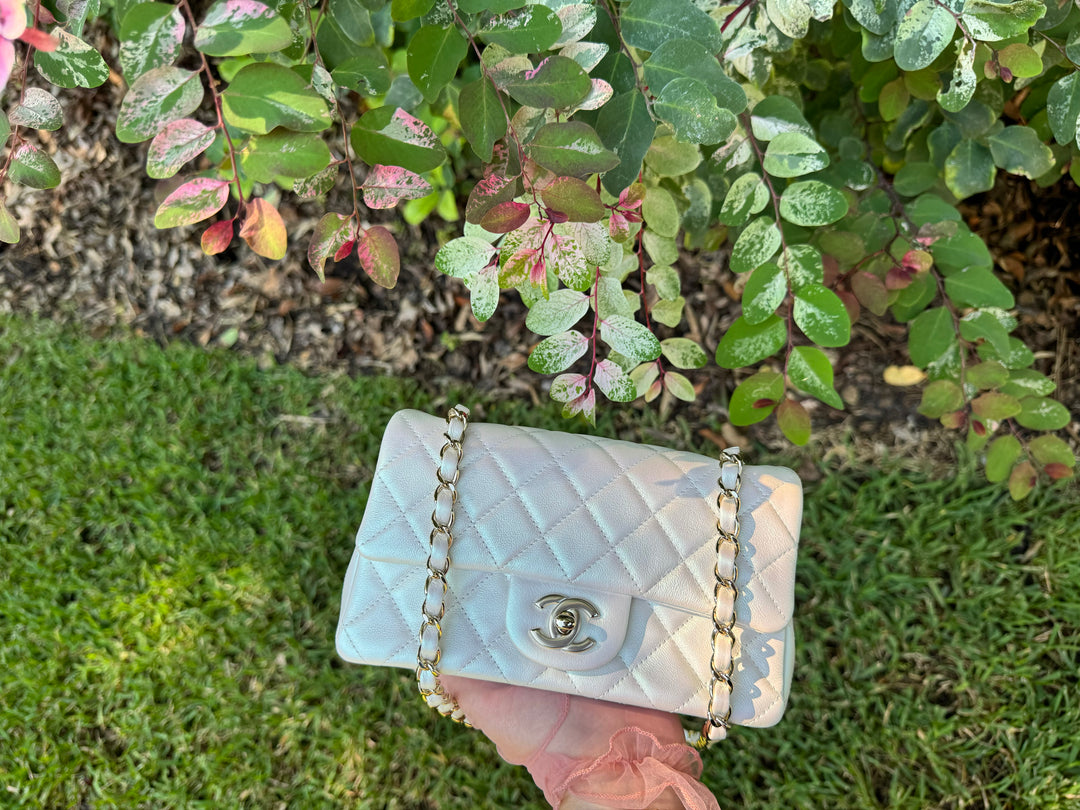 Chanel 21S White Iridescent Calfskin Mini Flap Bag