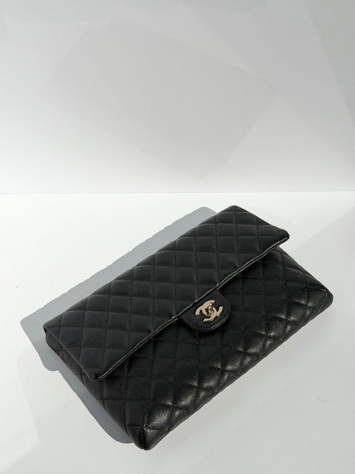 Chanel 18B Black Classic Quilted Caviar Clutch