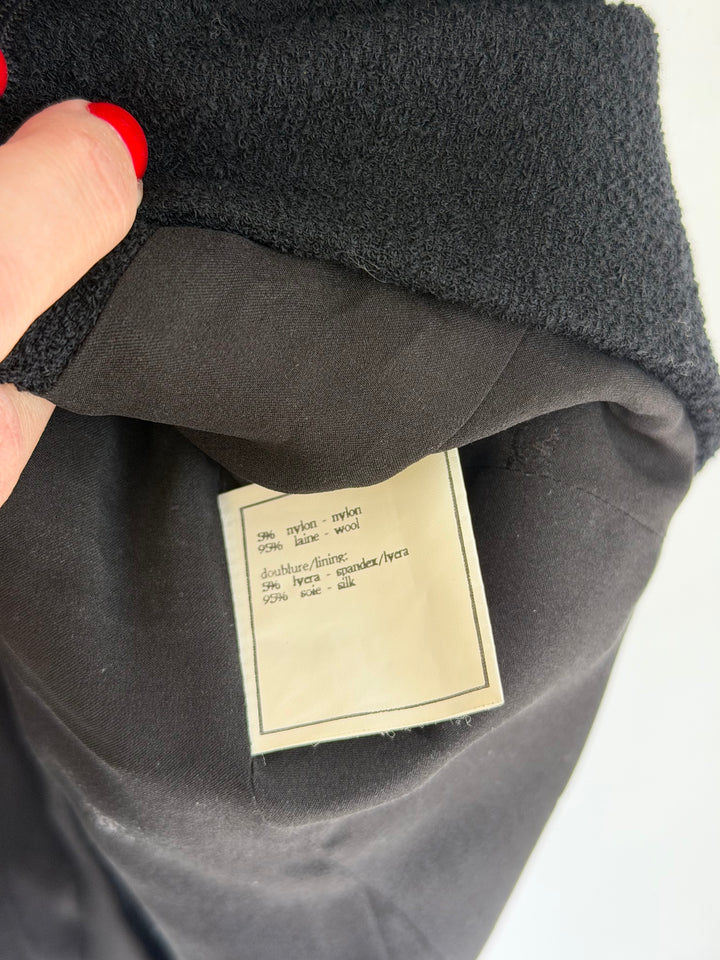 Chanel 1995 Black Tweed CC Logo Peplum Jacket