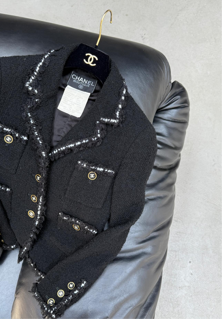 Chanel 1994 Black Vintage Museum Braided Trim CC Jacket