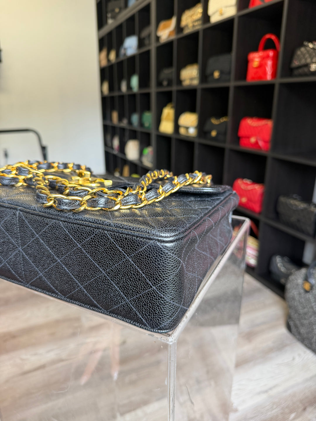 Chanel Classic Flap Jumbo Black Caviar 24K Gold Hardware 1994