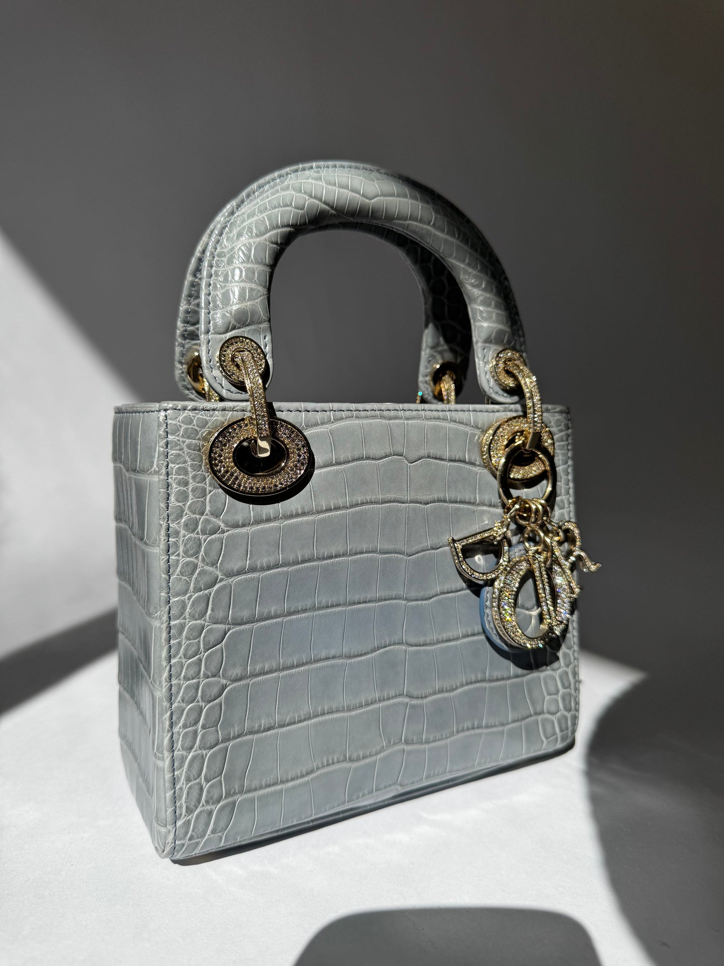Lady Dior Baby Blue Crocodile Mini Top Handle