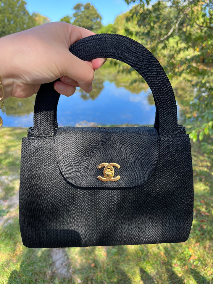 Chanel Vintage Medium Black Rope Kelly Top Handle