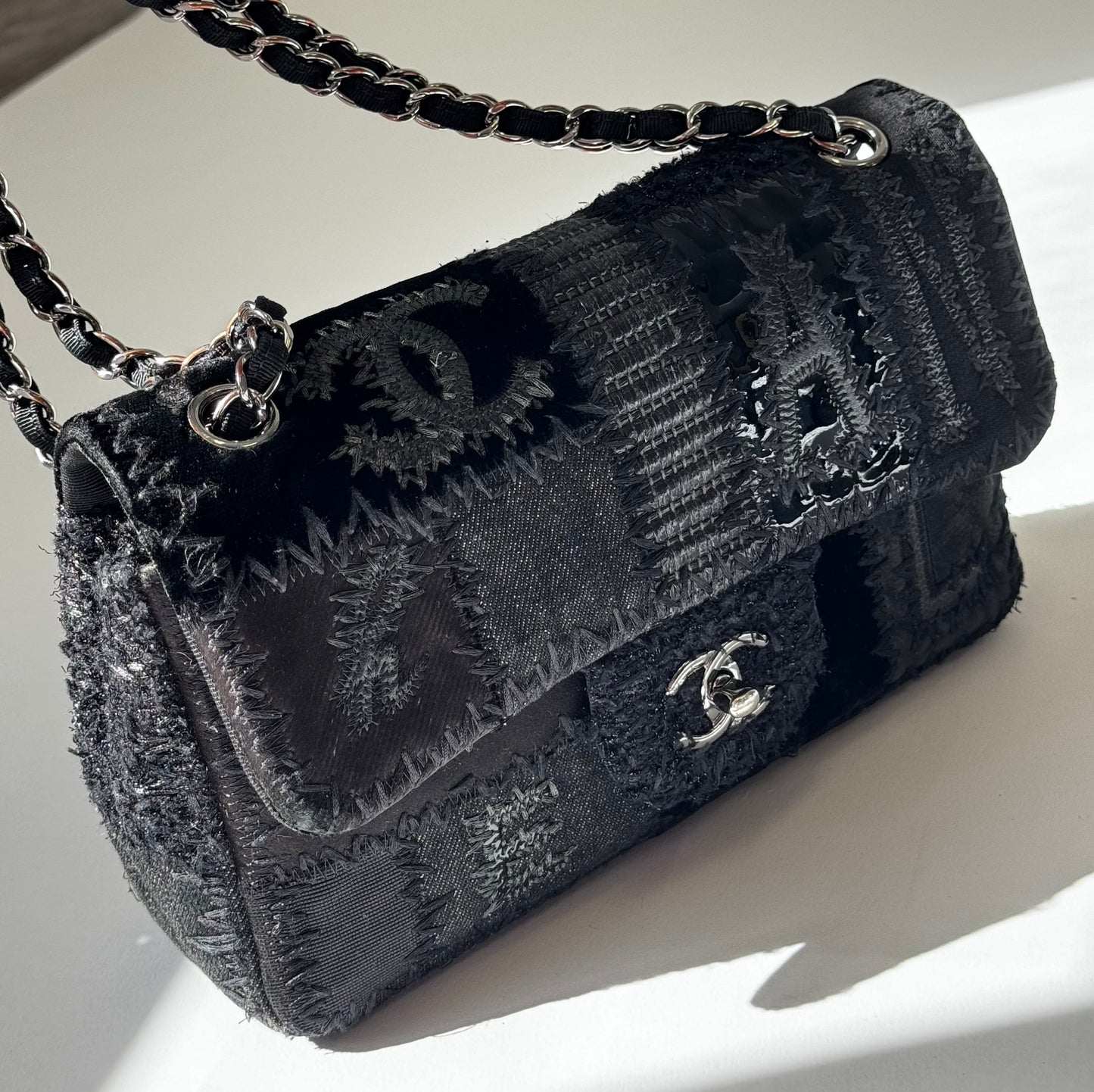 Chanel Black Patchwork Medium Single Flap Bag