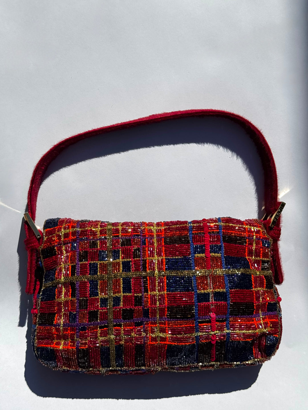 Fendi 1997 Vintage Beaded Ponyhair Baguette