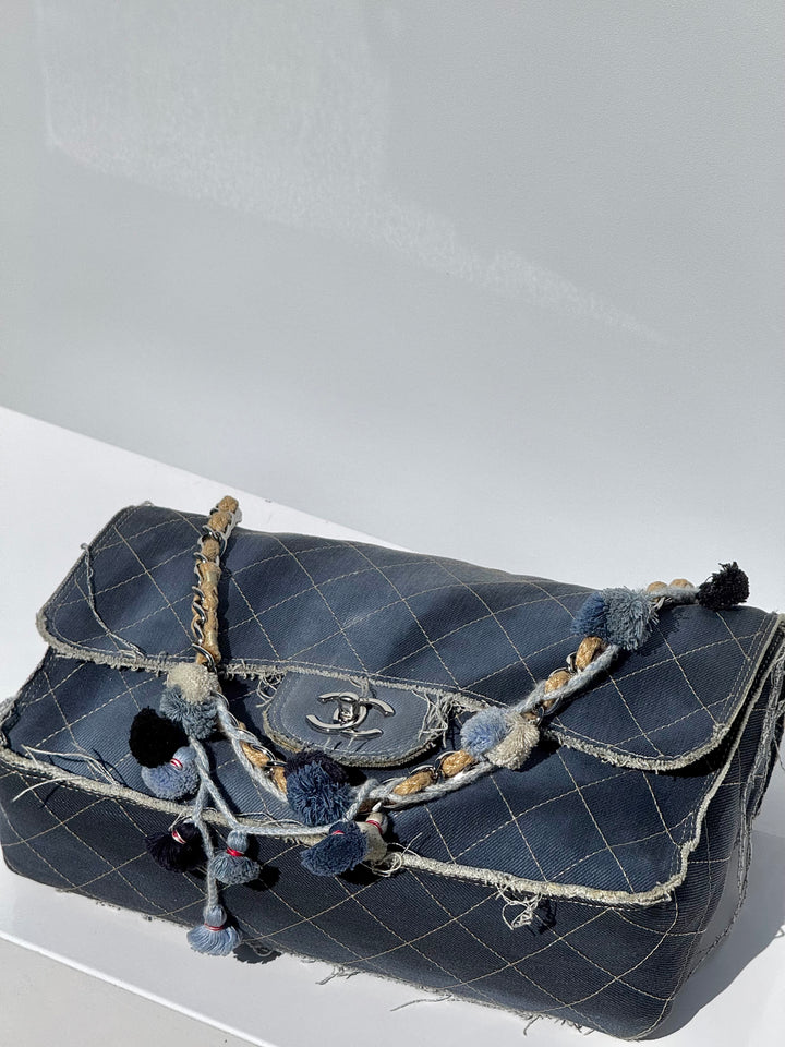 Chanel Denim Paris Dubai Jumbo Pom-Pom Flap