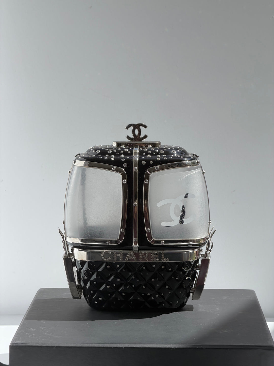 Chanel Ski Gondola Swarovski Minaudière Black Silver Hardware 2019