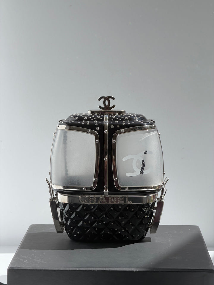Chanel Ski Gondola Swarovski Minaudière Black Silver Hardware 2019