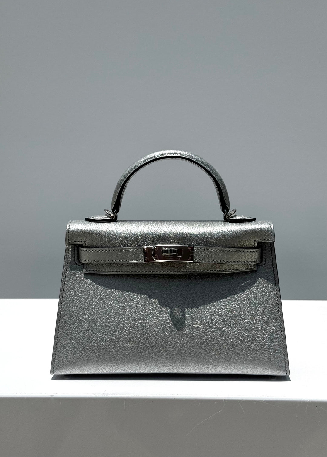Hermes Mini Sellier Argent Silver Metallic Chevre Chamkilight Kelly 20