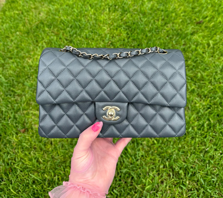 Chanel 21B Dark Grey Medium Caviar Classic Flap Bag