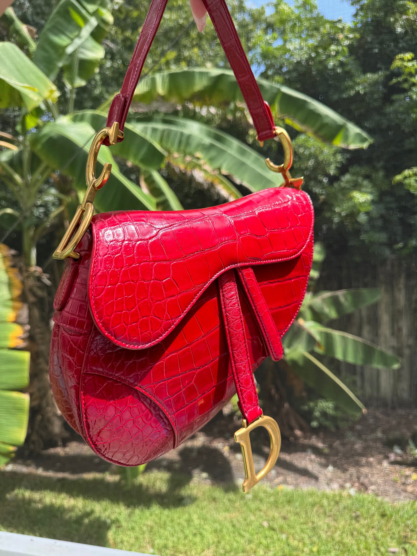 Christian Dior Medium Red Alligator Saddle