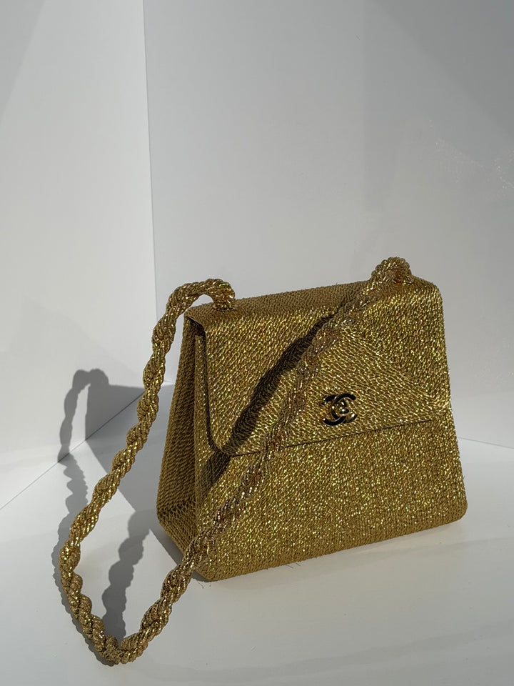 Chanel RARE Vintage Gold Silk Rope Shoulder Bag