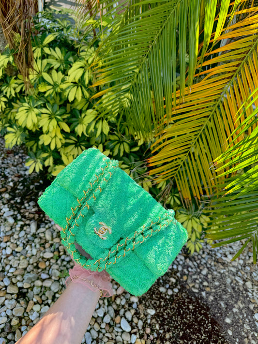 RARE 1991 Chanel Green Medium Terry Flap