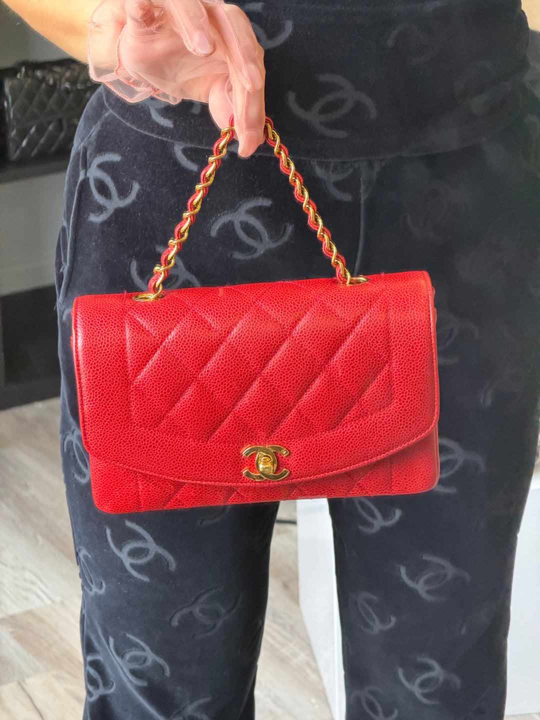 Chanel Small Diana Flap Bag Caviar Red 24K Plated Gold Hardware 1994