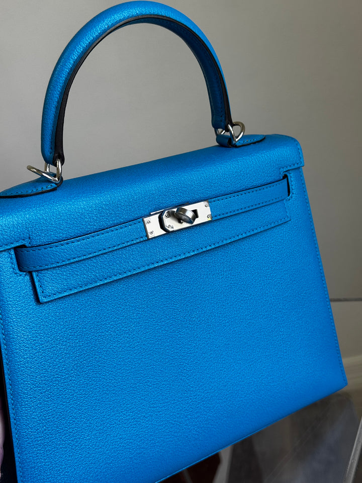Hermes Bleu Frida Chèvre Kelly 25 Sellier