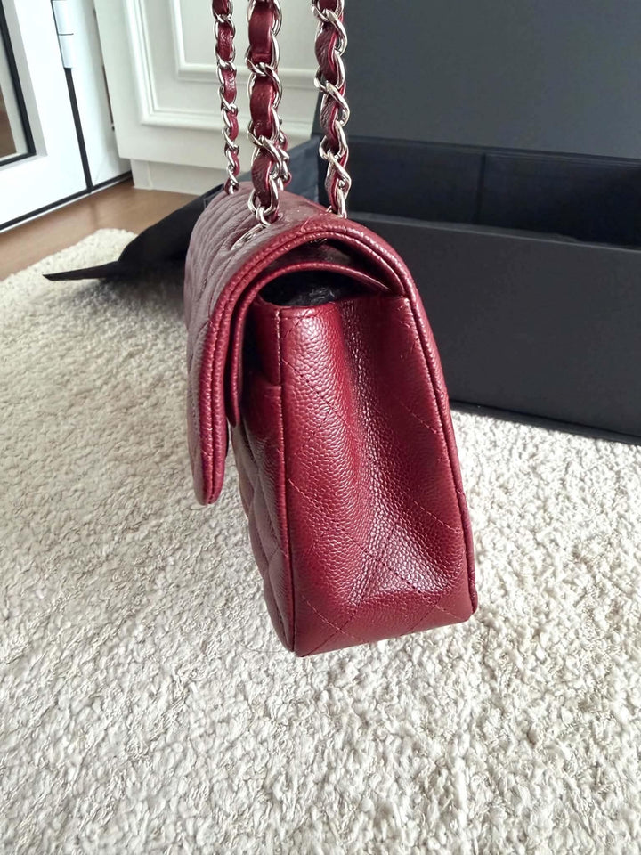 Chanel Small Classic Double Flap Caviar Wine Red Silver Hardware 2020