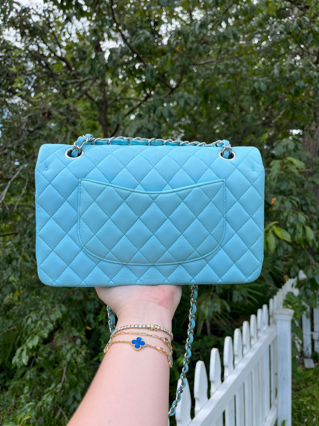 Chanel 21S Blue Neon Lambskin Medium Flap Bag