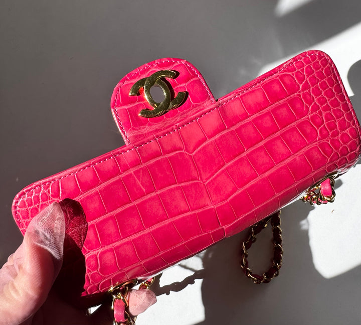 Chanel Pink Crocodile Mini Rectangular Flap Bag