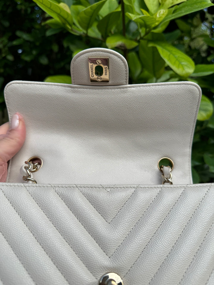 Chanel Cream Chevron Caviar Mini Flap Bag