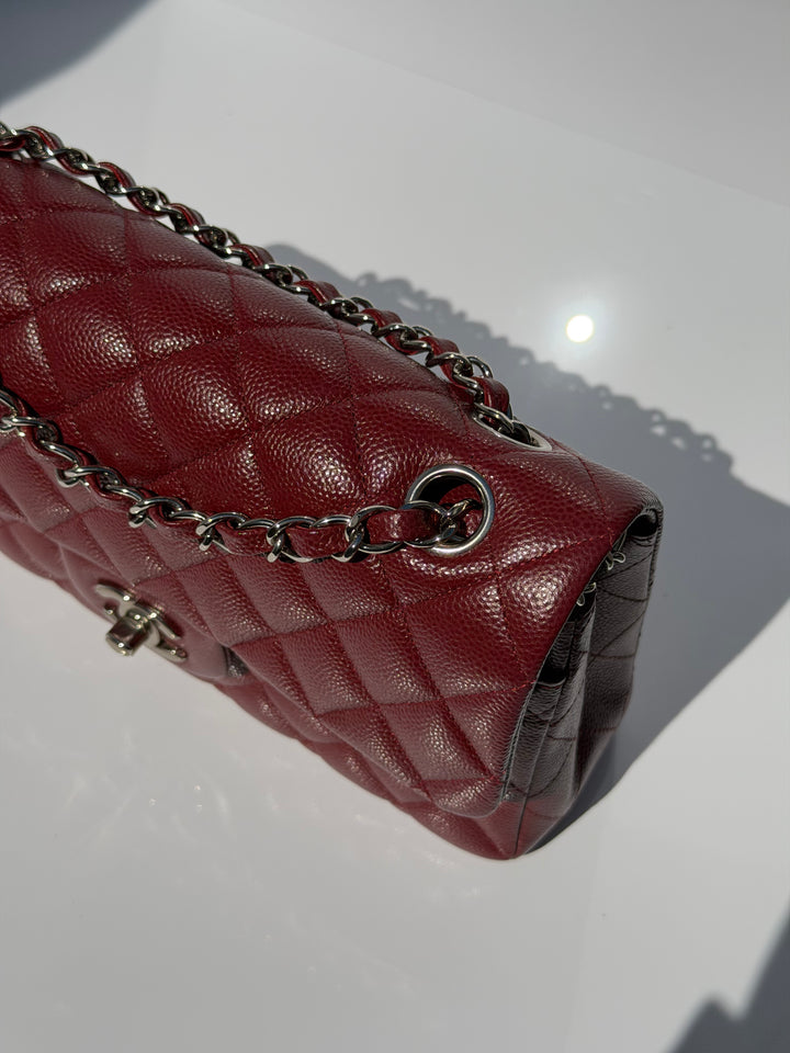 Chanel Small Classic Double Flap Caviar Burgundy Silver Hardware 2020