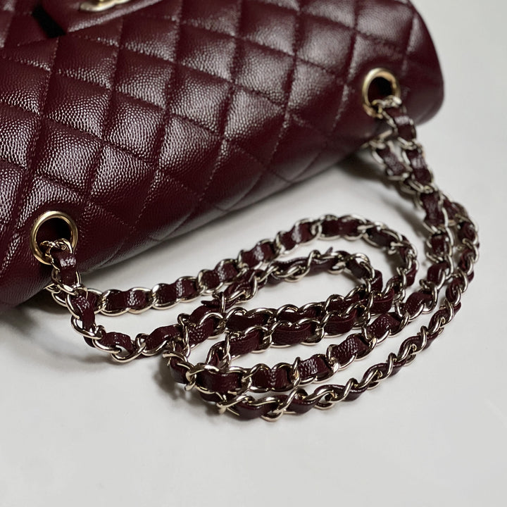 Chanel Small Classic Double Flap Caviar Burgundy Light Gold Hardware 2021
