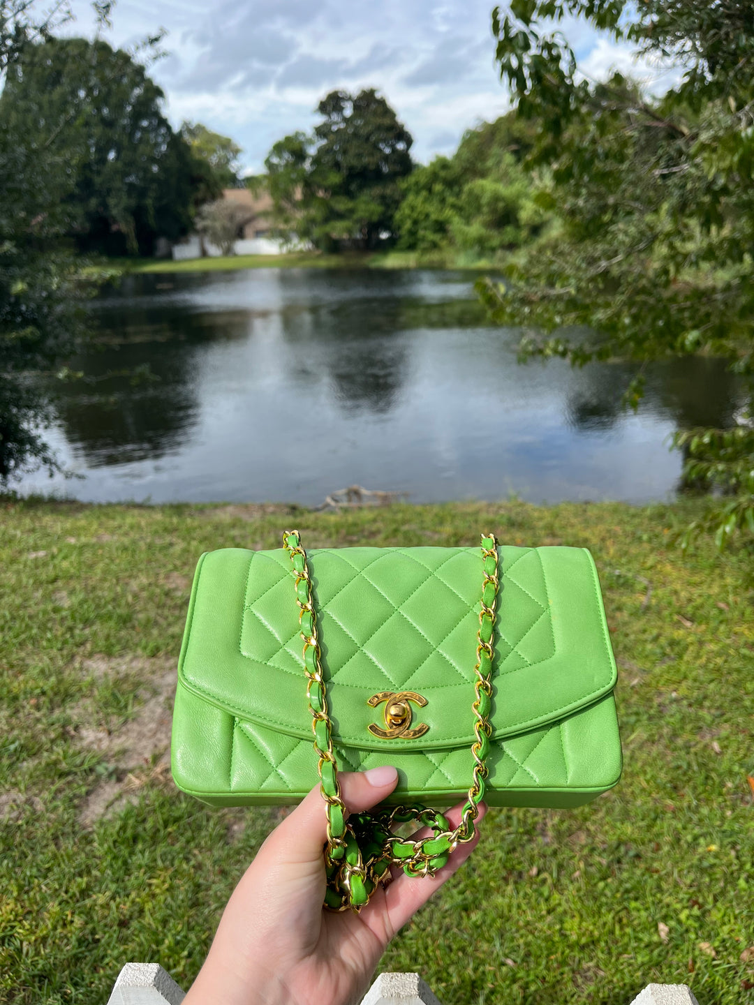 Chanel Rare Green Vintage Medium Lambskin Diana Flap Bag