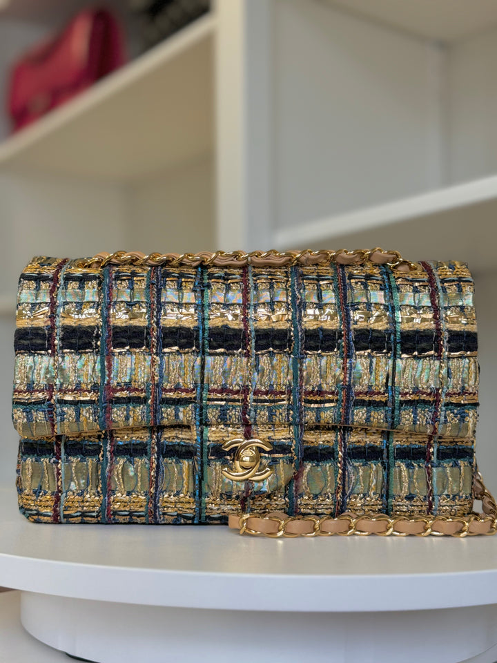 Chanel Medium Egyptian Tweed Flap Bag Gold Hardware 19A