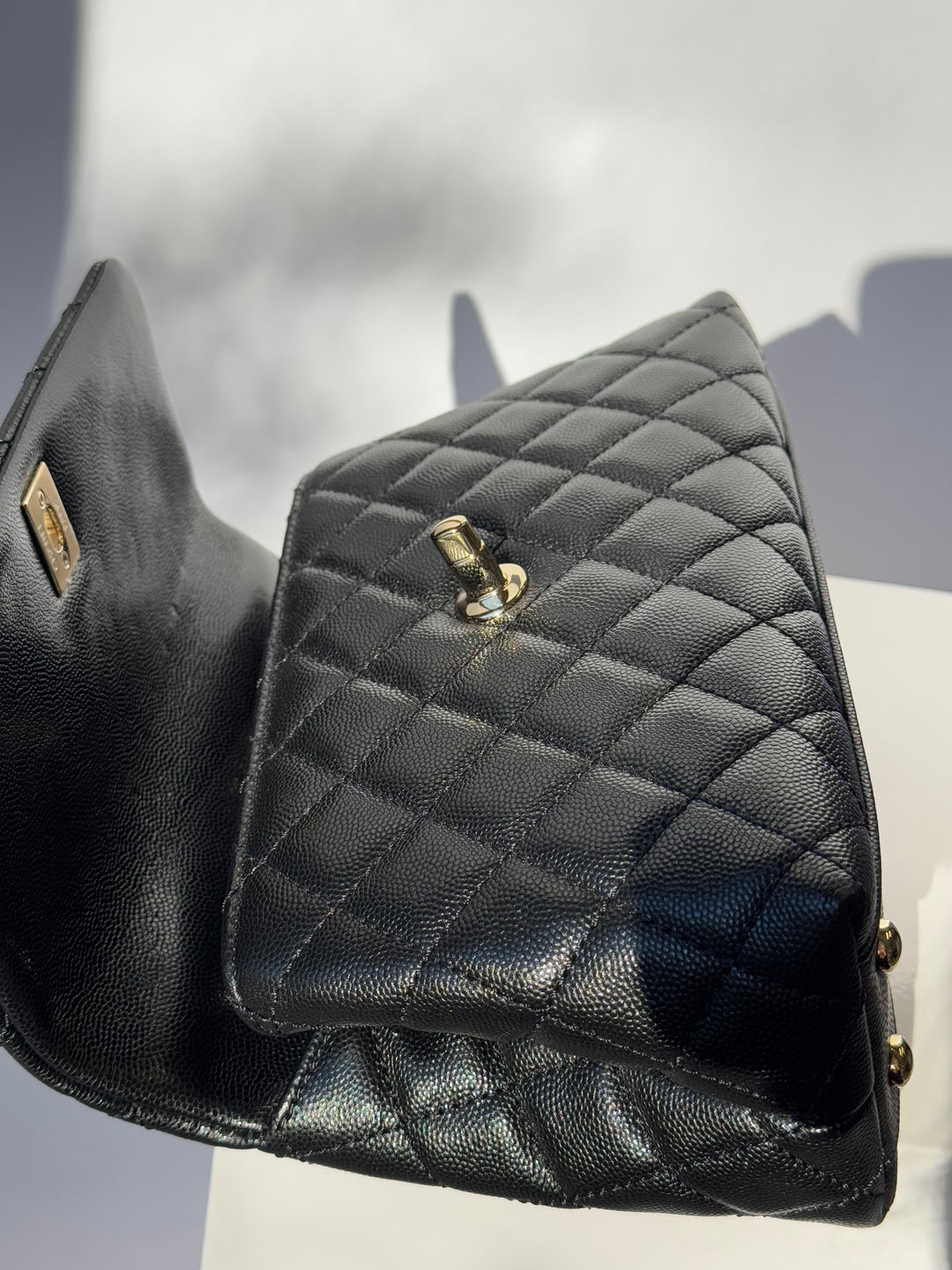 Chanel Small Black Caviar Coco + Burgundy Lizard Top Handle