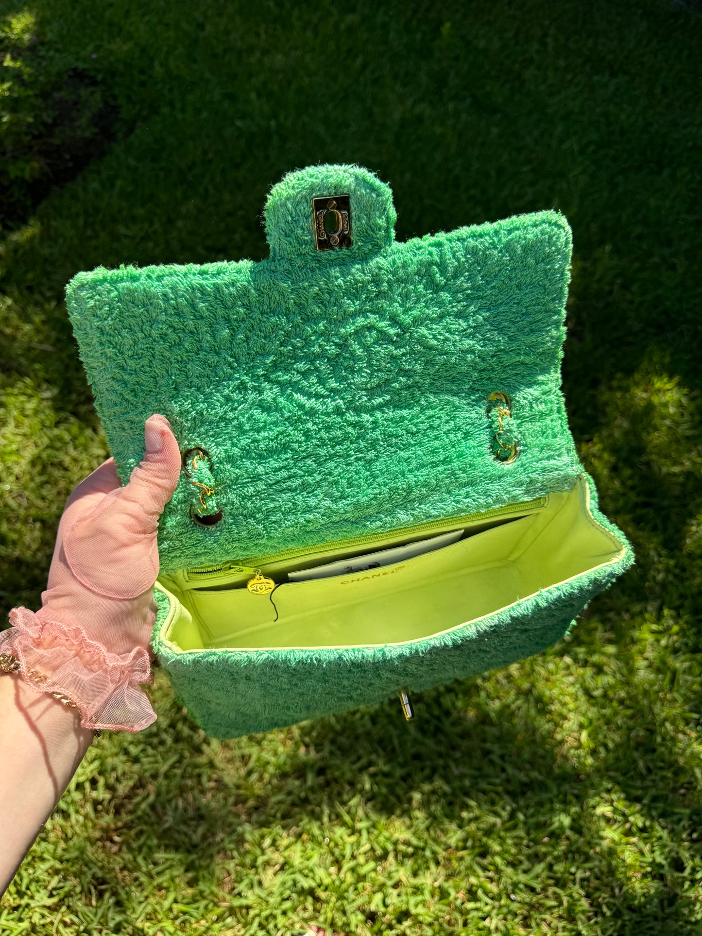 RARE 1991 Chanel Green Medium Terry Flap